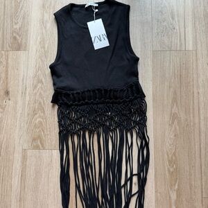 Zara Black Fringe Tank Top